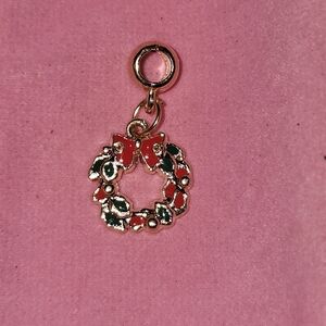 Gold Tone Holiday Wreath Charm with Red & Green Enamel
